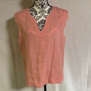 Ivy Jane Linen Pink Sleeveless Top with Scalloped sleeves